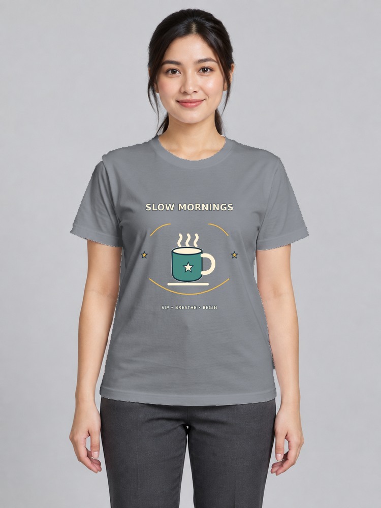 T-shirt Slow Morning Wanita — Gray