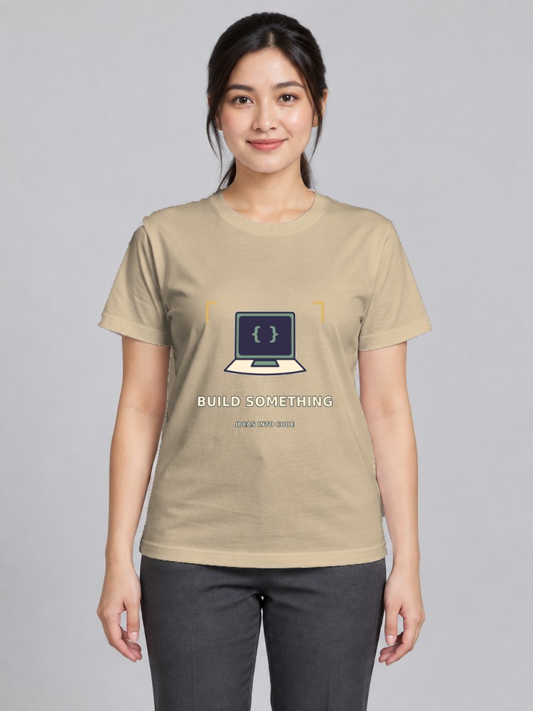 T-shirt Laptop Builder Wanita — Sand