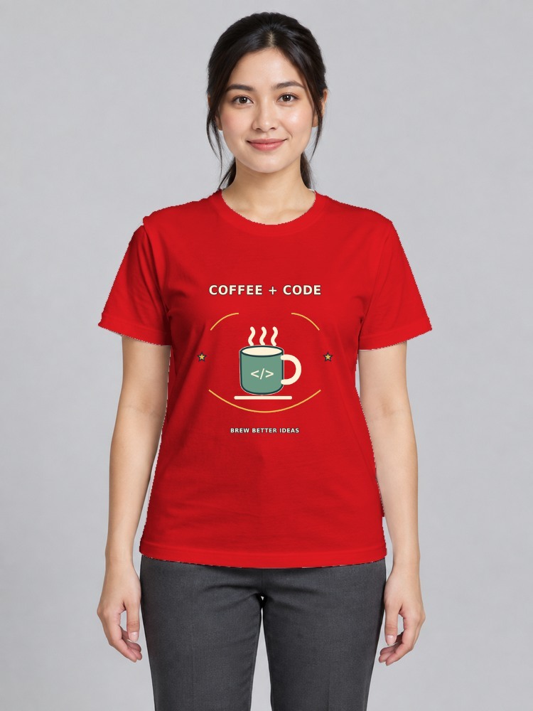 T-shirt Coffee And Code Wanita — Red