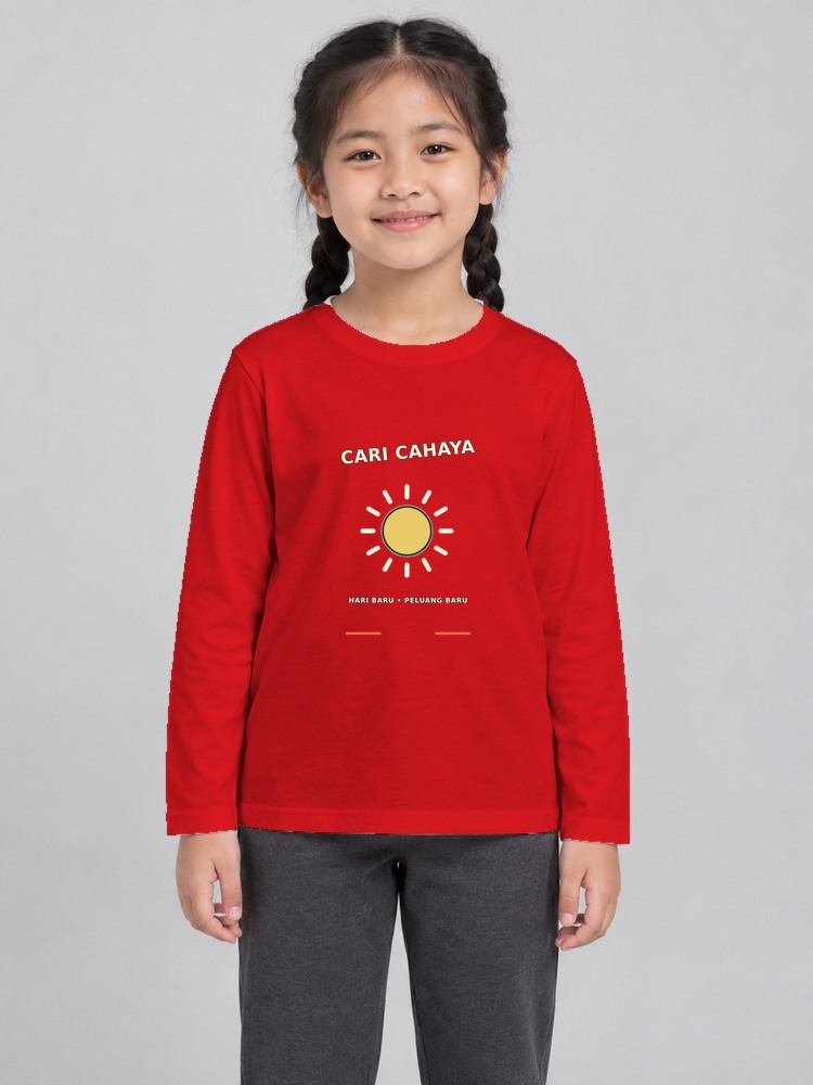 T-shirt Hello Sunshine Kanak-Kanak Perempuan Lengan Panjang — Red