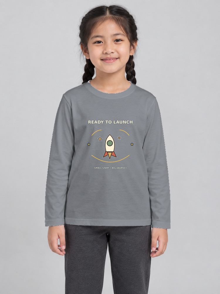 T-shirt Launch Day Kanak-Kanak Perempuan Lengan Panjang — Gray