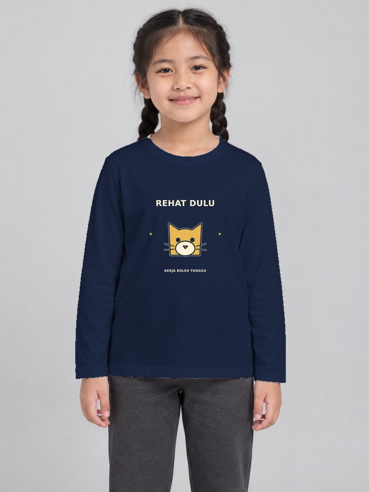 T-shirt Cat Nap Kanak-Kanak Perempuan Lengan Panjang — Navy