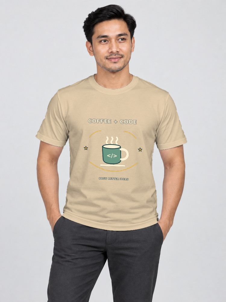 T-shirt Coffee And Code — Sand